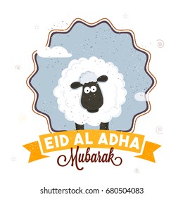 Eid-Al-Adha Mubarak poster, banner or flyer with illustration of sheep in stylish frame. Muslim Community Festival concept.