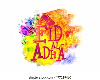 Eid-Al-Adha text with Goat Face for Muslim Community, Festival of Sacrifice Celebration.