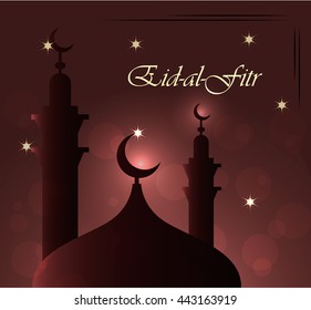 Eid-al-fitr beauteous greeting postcard. Eid mubarak Vector illustration. EPS10
