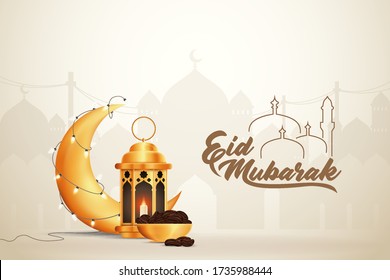 Eid-al-fitr Eid-al-adha Eid Mubarak Greetings Vector Illustration Background