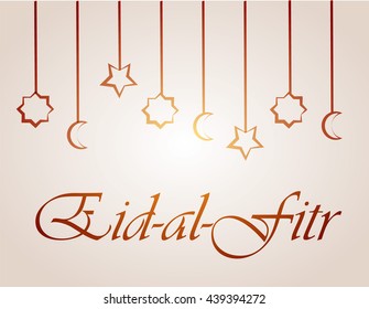 Eid-al-fitr Greeting vector illustration with a modern calligraphy and beautiful paper lantern specially for holiday
