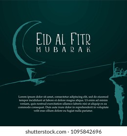 Eid-Al-Fitr hand drawn moon vintage Islamic greeting card design.