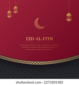 Eid-Al-Fitr Islamic Arabic Black and Red Luxury Background with Geometric pattern and Greek Border