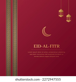 Eid-Al-Fitr Islamic Arabic Dark Red Background with Geometric pattern and Greek Border