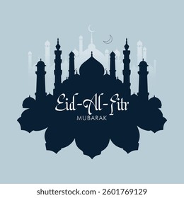 Eid-Al-Fitr Mubarak poster or banner design.Arabic Typography Eid Mubarak. Eid Al-Fitr text Calligraphy. Minimal poster design.