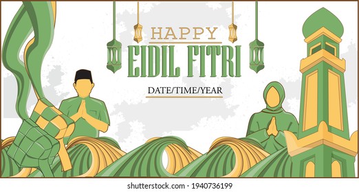 eidil fitri Series Vector with the concept of hand drawing. Suitable for banners, posters, greeting cards, etc.