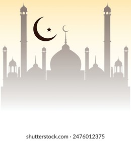 Eidkom Mubarak Cover illustrator vector, Eid Adha Mubarak , Arabic Calligraph, Mosque , Facebook cover Picture