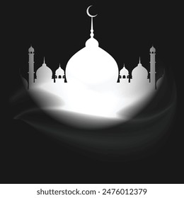 Eidkom Mubarak Cover illustrator vector, Eid Adha Mubarak , Arabic Calligraph, Mosque , Facebook cover Picture