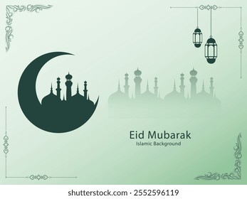 Eidmubarak moon and mosque beautiful background Free Vector