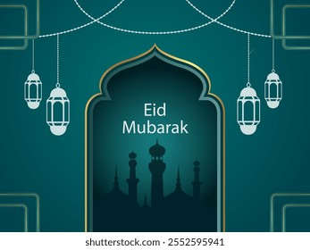 Eidmubarakmoon and mosque beautiful background Free Vector