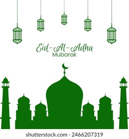 Eid-ul-Adha celebrations gift card and social media post design concept in Green colour. Mosque concept. Editable EPS file