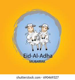 Eid-ul-adha greeting card. Decoration with cute sheeps.