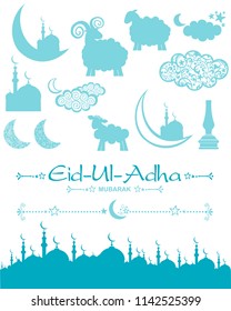 Eid-Ul-Adha icons set isolated on White background. Vector illustration