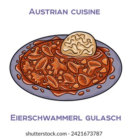 Eierschwammerl Gulash is a traditional Austrian dish made with chanterelle mushrooms, onions, garlic, paprika, and sour cream