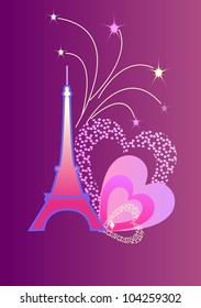 Eifel Tower With The Fireworks And The Hearts