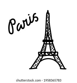 Eifel tower. Hand drawn doodle vector illustration isolated on whithe background. Simple drawings with black color. 