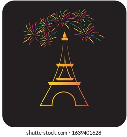 Eifel Tower Paris And Fireworks Color Icon Is Simple Vector Design