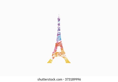 Eifel tower. Paris. France. Rainbow Eifel tower. Grunge eifel tower. Colorful logo