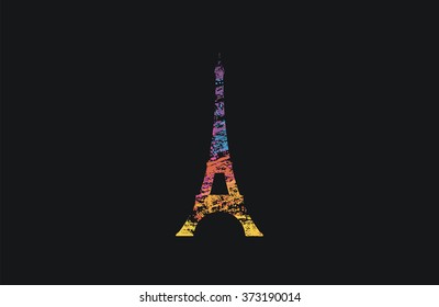 Eifel tower. Paris. France. Rainbow Eifel tower. Grunge eifel tower. Colorful logo