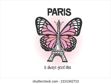 eiffel butterfly vector hand drawn design paris
