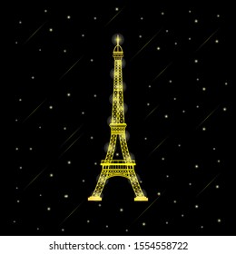 Eiffel light up at night and the stars falling around