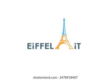 Eiffel It logo. I felt it. business logo for clothing brand. blue and yellow logo. Eiffel tower