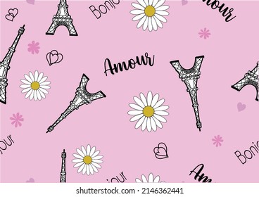 eiffel paris pink daisy flower