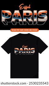 Eiffel paris retro t-shirt design. Design de impressão de camiseta com tipografia de gradação de cor estilo vintage retrô. Tipografia para impressões em T, cartazes, autocolantes e vestuário