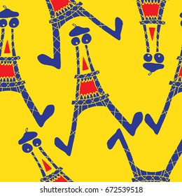 Eiffel Seamless Pattern Cartoon Hand Drawing Illustration