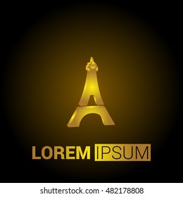 Eiffel Tower 3D Golden Metallic Premium Royal Corporate Logo / Icon