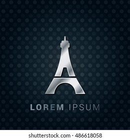 Eiffel Tower 3D Silver/Platinum/Steel Metallic Premium Icon / Logo Design