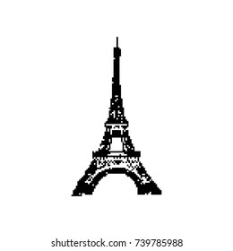 Eiffel Tower 8 bit minimalistic pixel art vector illustration isolated on white background