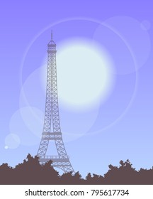 Eiffel tower against the background of the twilight sky. Romantic Paris background for design.