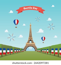 Eiffel tower against the sky. Eiffel tower with trees. Vector illustration