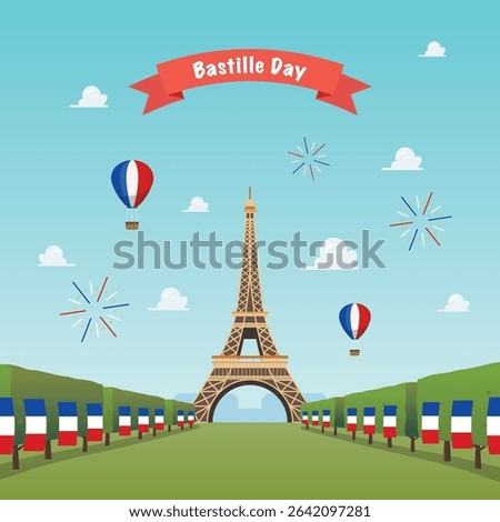 Eiffel tower against the sky. Eiffel tower with trees. Vector illustration