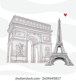 Eiffel Tower and arc de triomphe