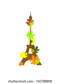 Eiffel tower in autumn on a white background