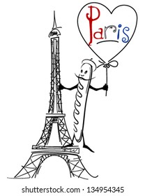 Eiffel Tower and a baguette with a heart vector illustration
