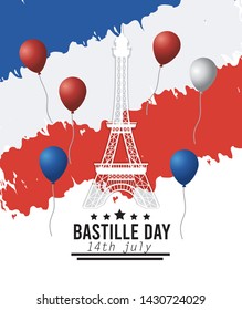 eiffel tower with balloons and france flag
