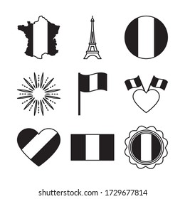 eiffel tower and bastille day icon set over white background, line style, vector illustration