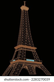 Eiffel Tower with black background Detailed vector,Paris ,France