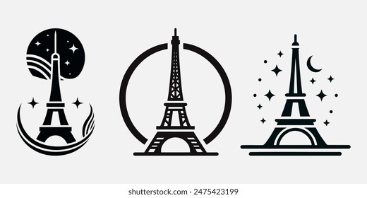 Eiffel tower black on a white background illustration.