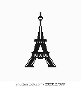 eiffel tower black pixel.
Eiffel Tower 8 bit minimalistic pixel art vector illustration isolated on white background