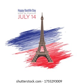 Eiffel Tower Black Silhouette Vector Illustration. Happy Bastille Day, 14 July. Viva France National Day. Vector Illustration. Suitable for poster, banner, campaign, and greeting card
