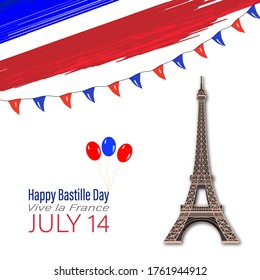 Eiffel Tower Black Silhouette Vector Illustration. Happy Bastille Day, 14 July. Viva France National Day. Vector Illustration. Suitable for poster, banner, campaign, and greeting card