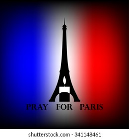 Eiffel tower and black   white candle   text Pray for Paris at France flag background  Vector illustration  13th November 2015 