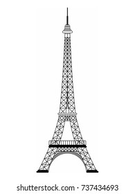 Eiffel tower black and white drawing. Vector illustration.