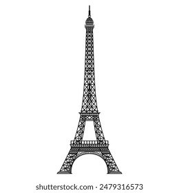 eiffel tower black and white vector outline, Eiffel tower - France , Paris World famous buildings monochrome vector illustration.