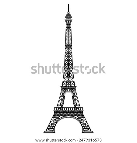 eiffel tower black and white vector outline, Eiffel tower - France , Paris World famous buildings monochrome vector illustration.