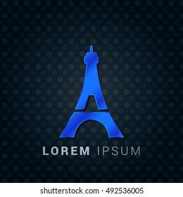 Eiffel Tower Blue metallic chromium precious Icon / Logo Design